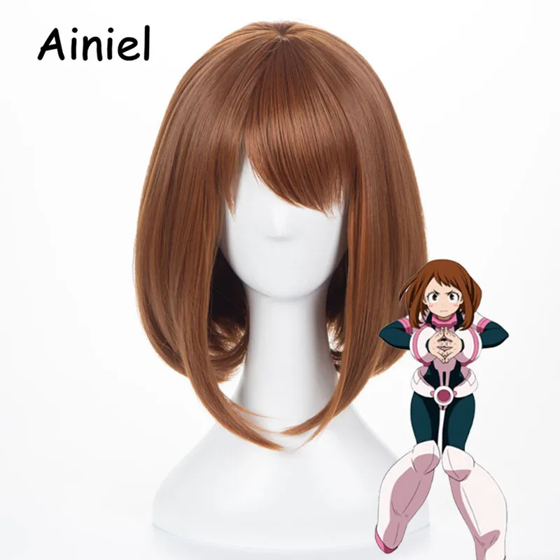 

Ainiel My Hero Academia OCHACO URARAKA Cosplay Wig Boku no hero academia Synthetic Wig Halloween Party Props Bobo Head Hair