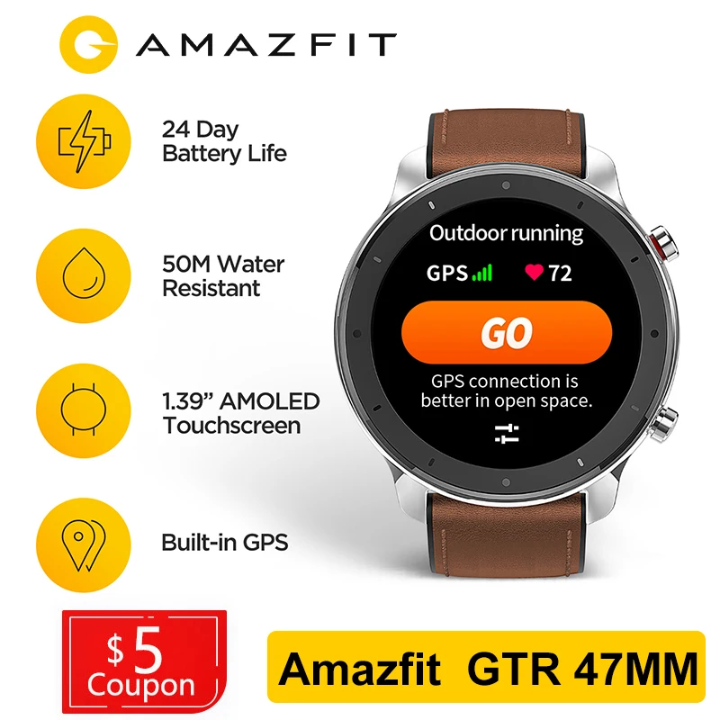 Глобальная версия Amazfit GTR, 47 мм, Huami, gps, умные часы, мужские, 5 АТМ, водонепроницаемые, умные часы, 24 дня, батарея, AMOLED экран, музыкальный контроль