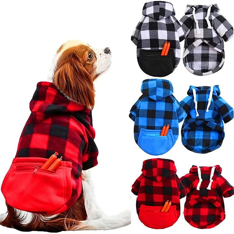 

Plaid Dog Hoodie Pet Clothes Sweaters with Hat and Pocket Christmas Dog costumes Winter Warm Coat for Small Large Dogs and Cats