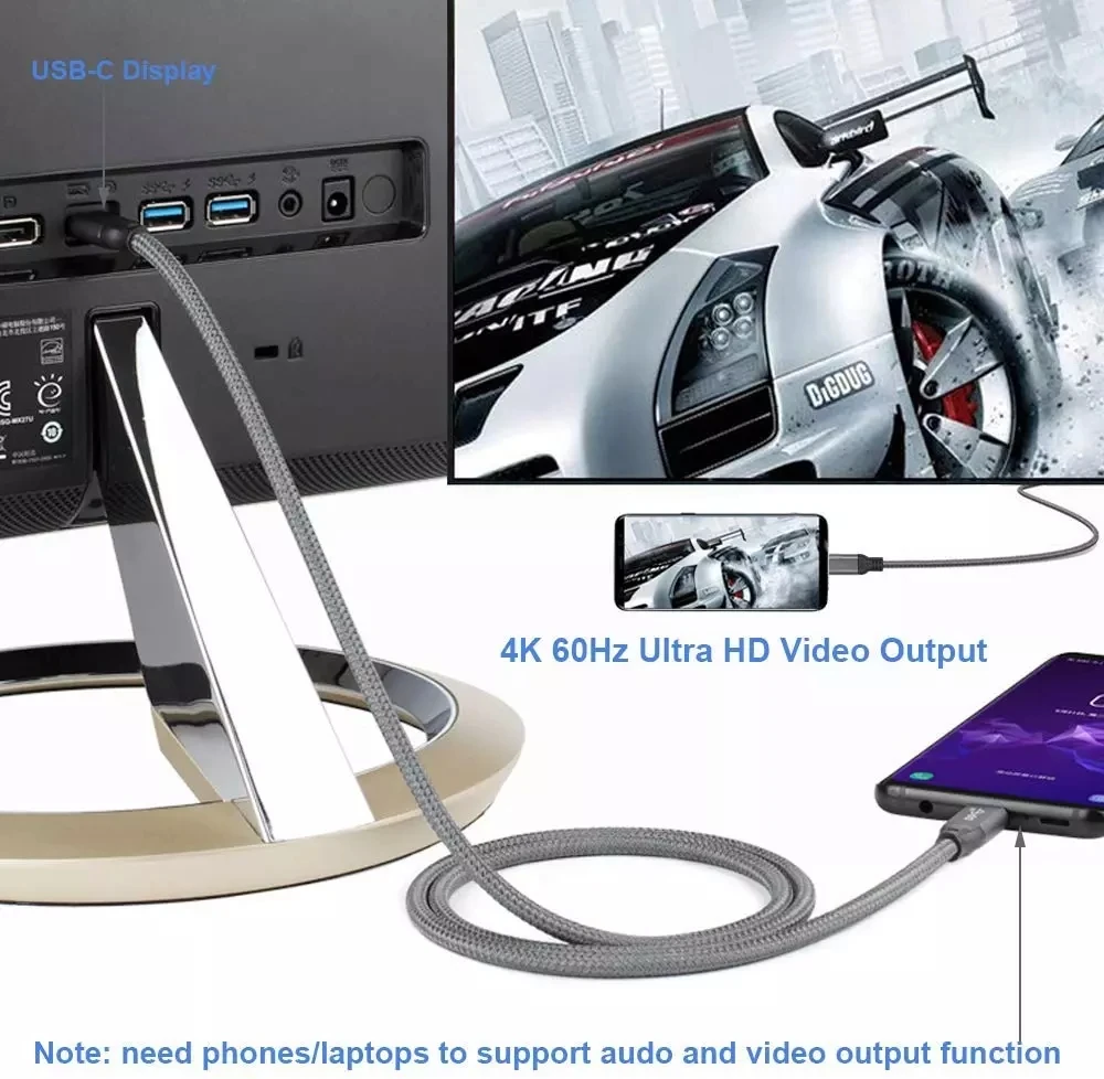 USB C к штекер-Штекер кабель 4K PD 100 Вт 5A/20 в Быстрая зарядка Thunderbolt 3 20 Гбит/с DP 3.1 шнур