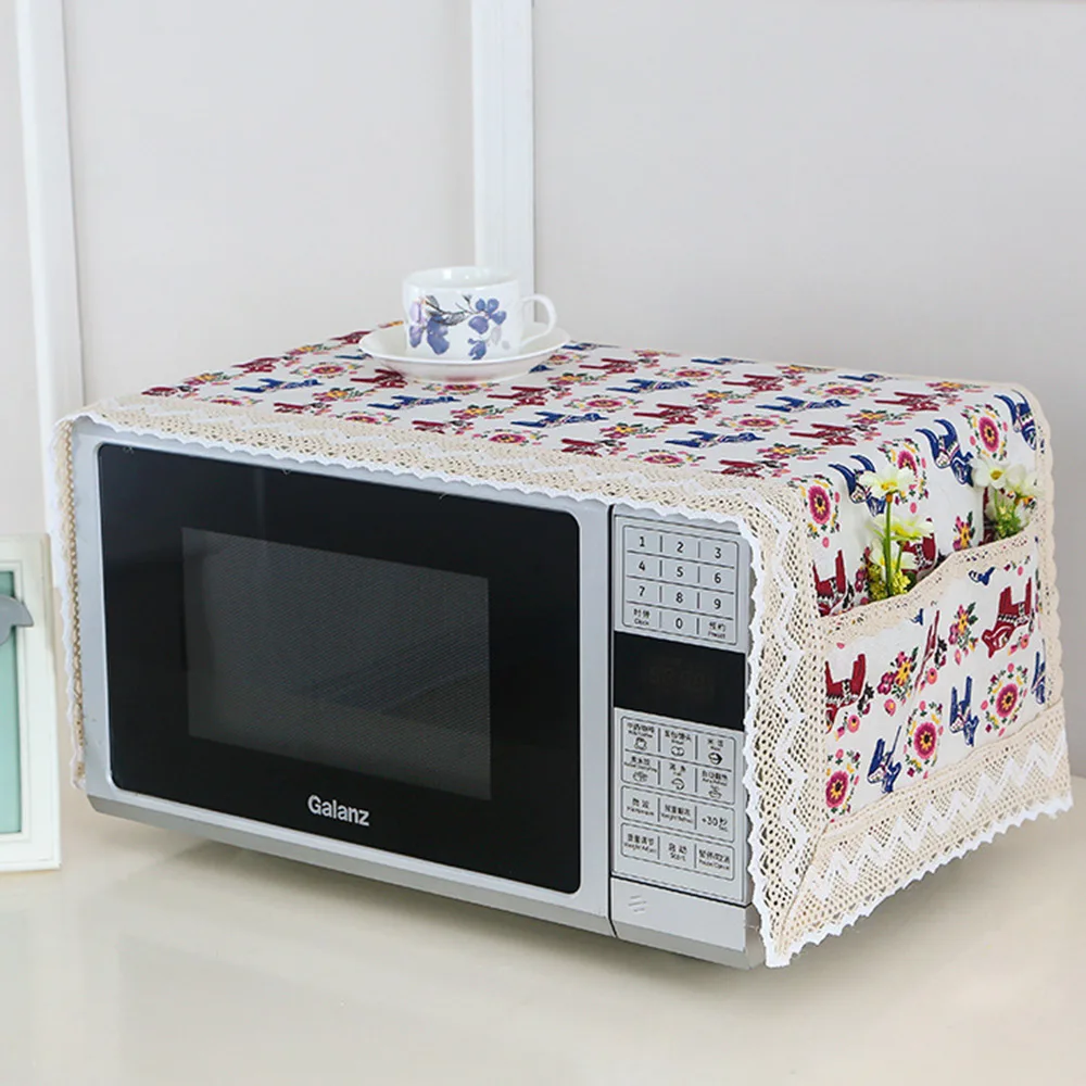 С цветочным принтом льна микроволновая печь Пылезащитная крышка капюшон масло