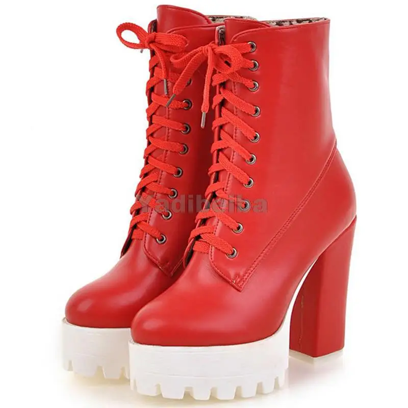 

Botas Mujer Fashion Women Boots Square Heel Platforms Zapatos Mujer PU Leather Thigh High Pump Boots Motorcycle Shoes Ankle Boot