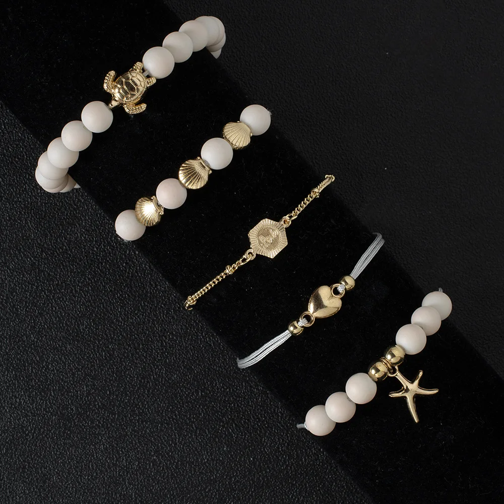 Набор женских браслетов DIEZI в богемном стиле с розовыми бусинами плетеные