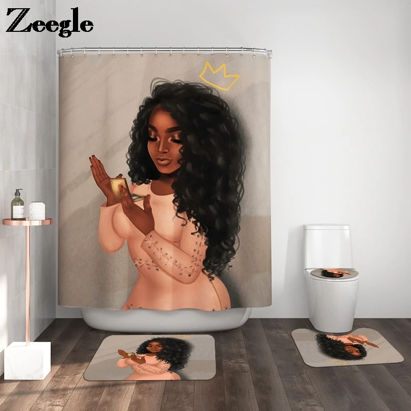 Африканский женский коврик для ванной и душевой занавески из микрофибры