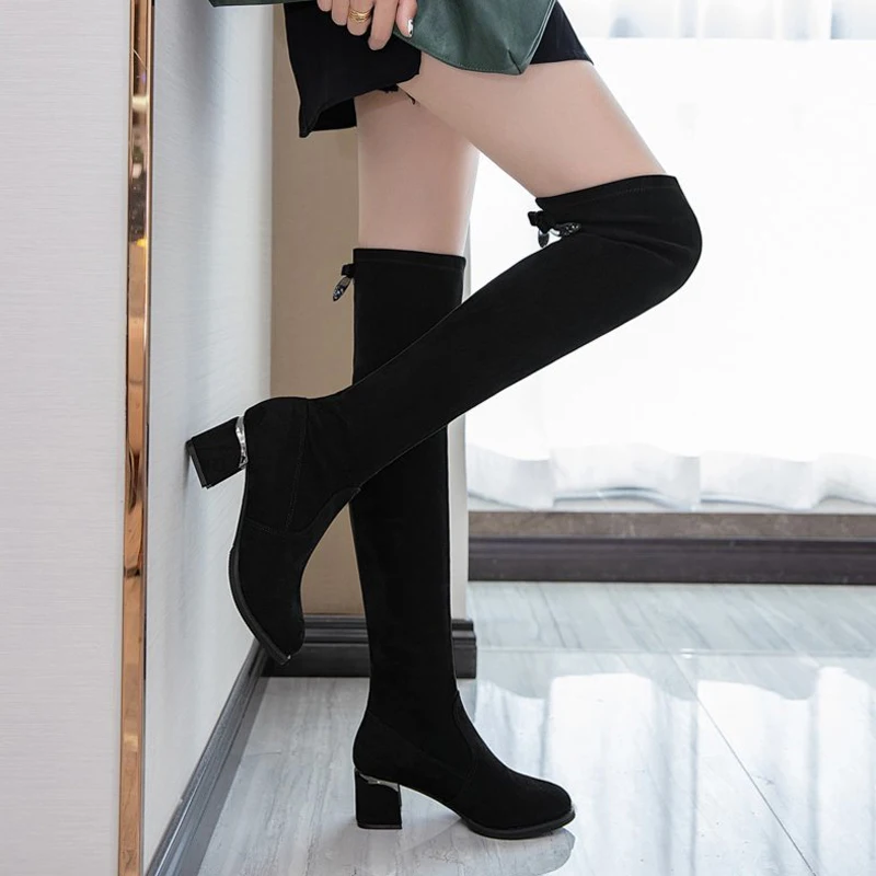 

2021 Spring New Fashion Woman Long Boots Casual Thigh high Black Flat Shoes