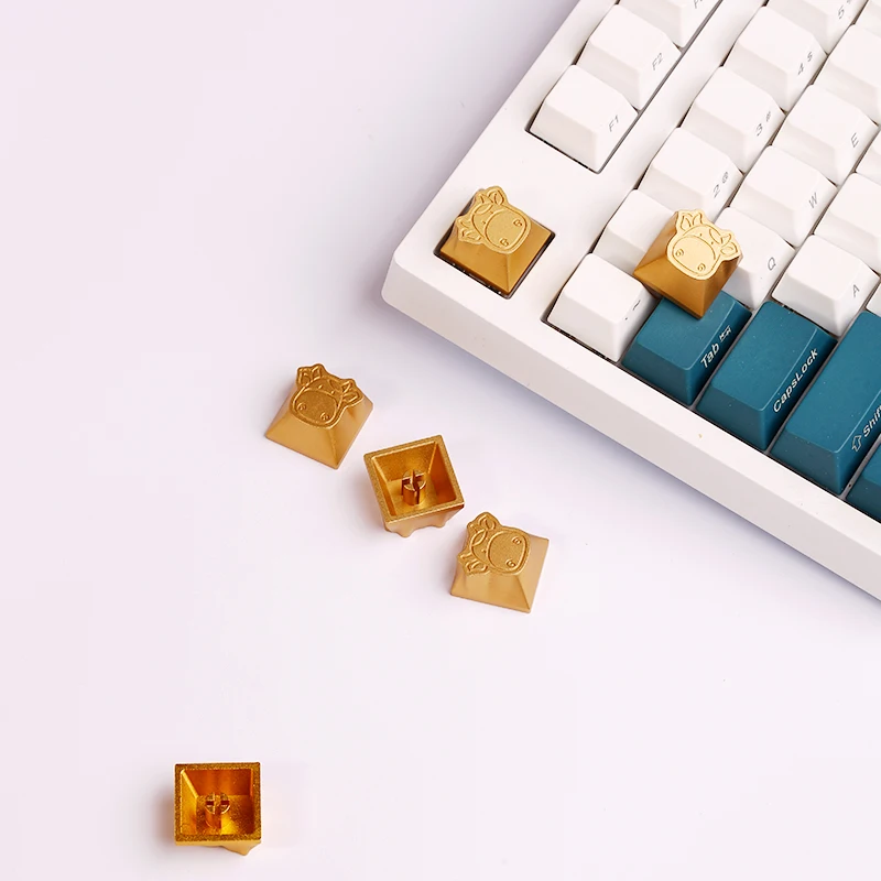 

2021 Year Of The OX Theme Metal Key Cap CNC Anodic Oxidation Aluminum Keycap For Mechanical Keyboard Cherry Profile R4