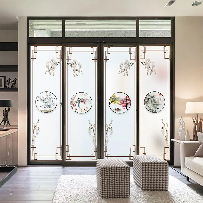 

Chinese glass sticker bathroom window frosted film decoration living room balcony French window sunscreen