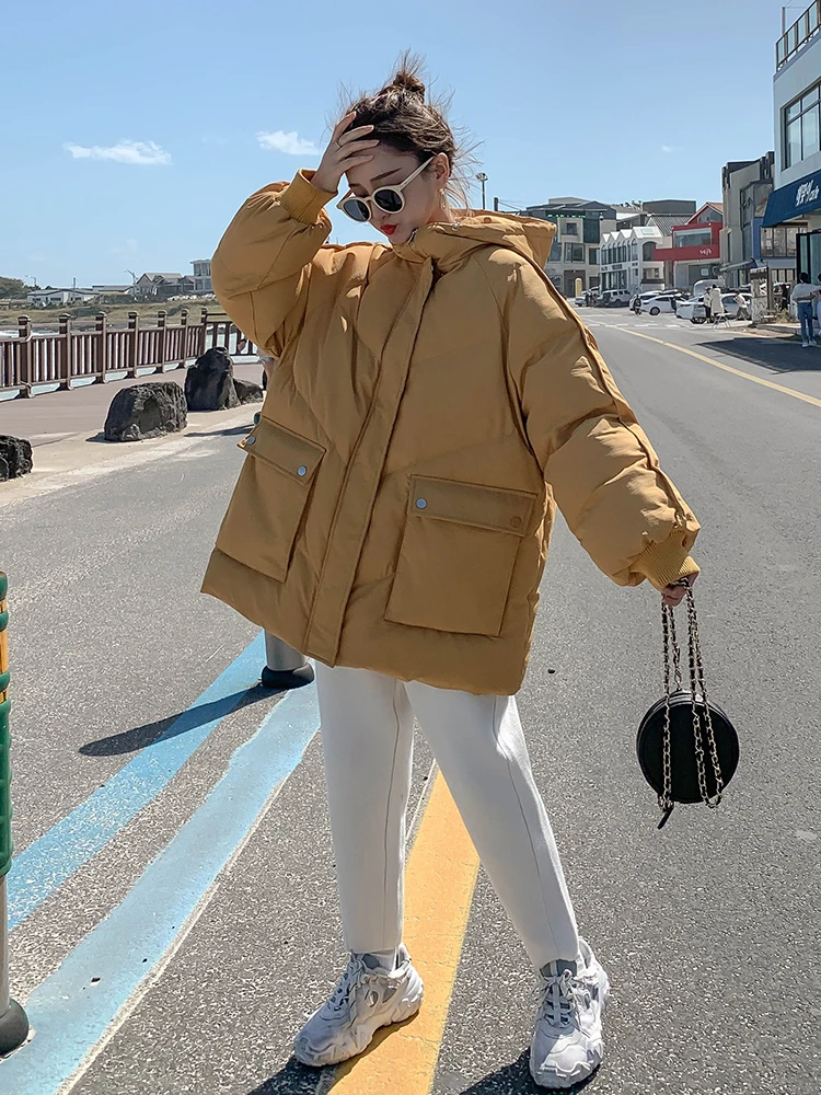 

Blue down padded jacket women short bread chic loose thick Harajuku student padded jacket