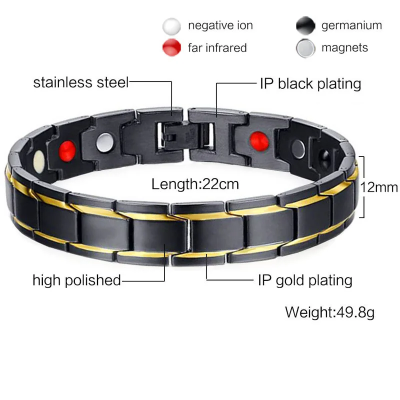 Браслеты магнитные из нержавеющей стали для лечения артрита регулируемые мужчин