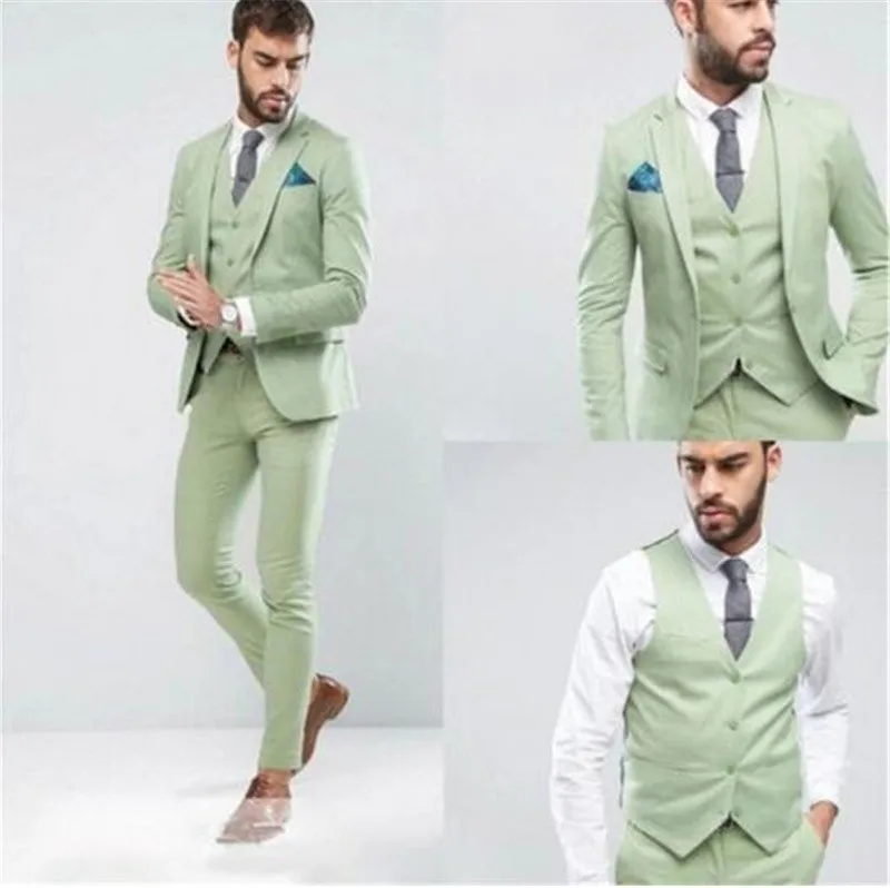 Модные Мятные 3 предмета (куртка + брюки жилет) деловые костюмы для мужчин