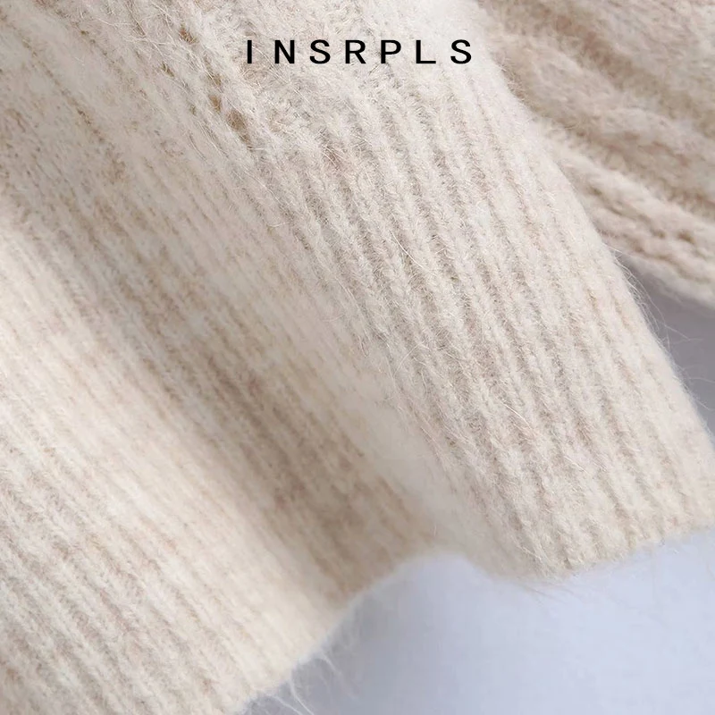 

INSRPLS Women Fashion With Bow Velvet Peter Pan Collar Knitted Sweaters Vintage Lantern Sleeve Female Pullovers Chic Tops