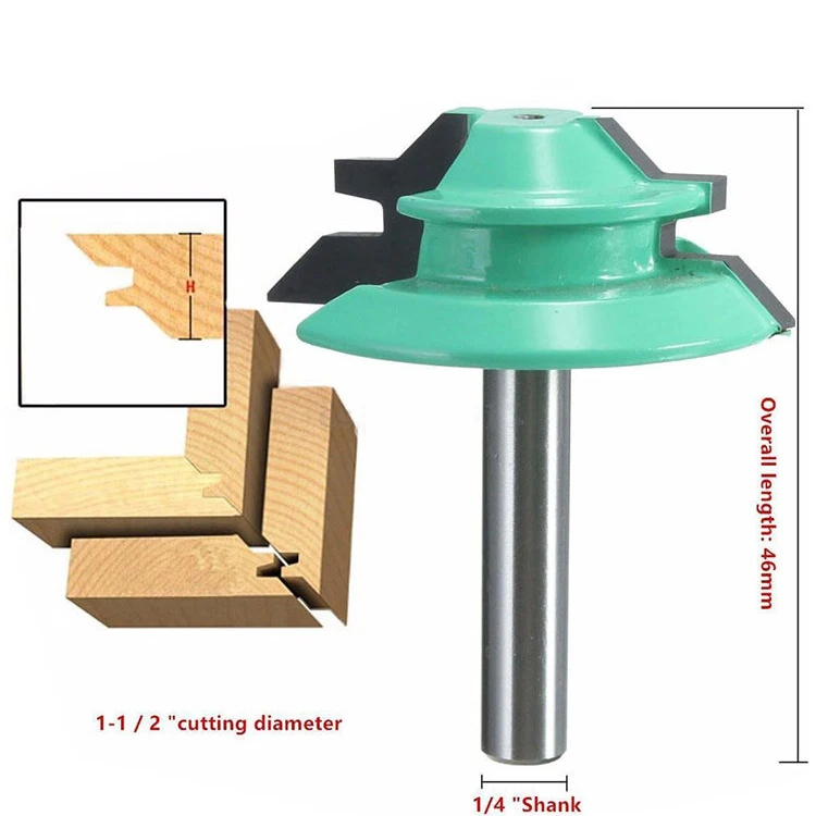 

Free shipping 1PC Small Lock Miter Router Bit Anti-kickback 45 Degree 1/4 6.35mm Inch Stock Shank Tenon Cutter for Woodworking