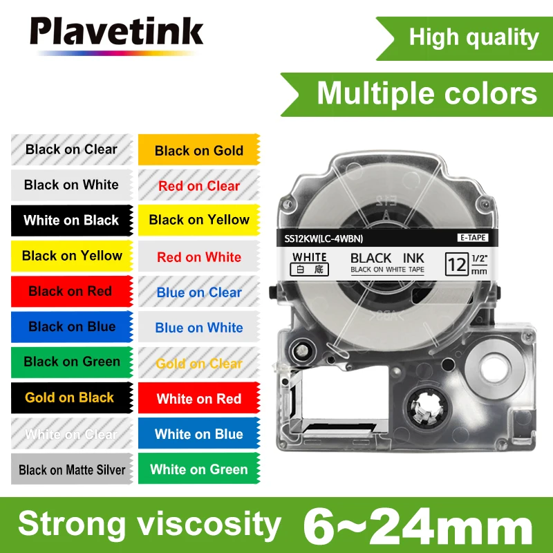 

1 PCS Label Tapes SS12KW Compatible for EPSON LW-300 LW-400 LW-600P LW-700 LC-4WBN9 Printer 12mm*8m Black on White Label Maker