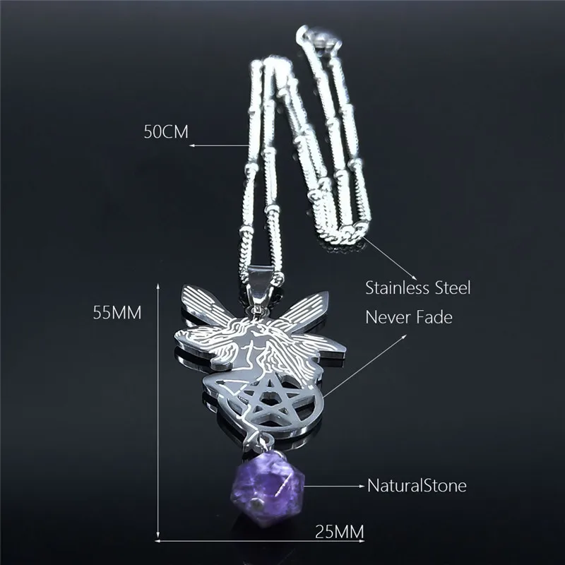 

Butterfly Fairy Witchcraft Pentagram Purple Crystal Stainless Steel Necklace Silver Color Necklaces Jewelry collar N1260S02