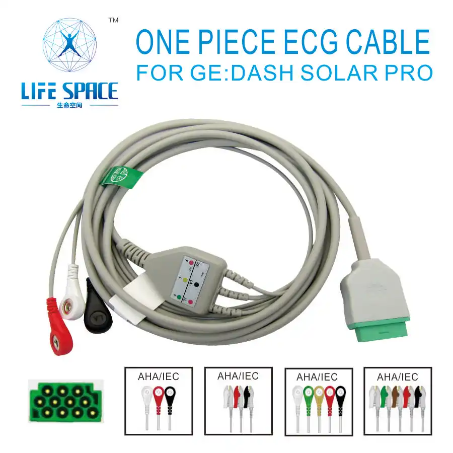 

One-piece ECG Patient Cable AHA With 3leads 5leads Snap clip For ECG Electrocardiograph Monitor GE:DASH,SOLAR,PRO