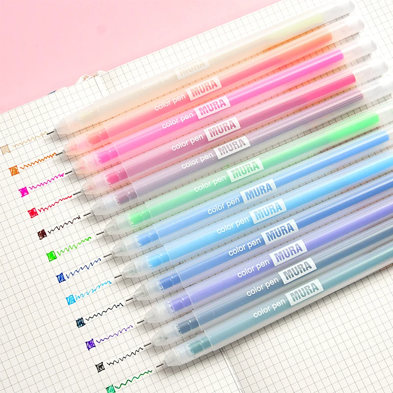 

12pcs Simple Transparent Frosted Gel Pen Set 0.5mm Marker Liner Highlighter Ballpoint Gift Office School Kids Art Supply H6127