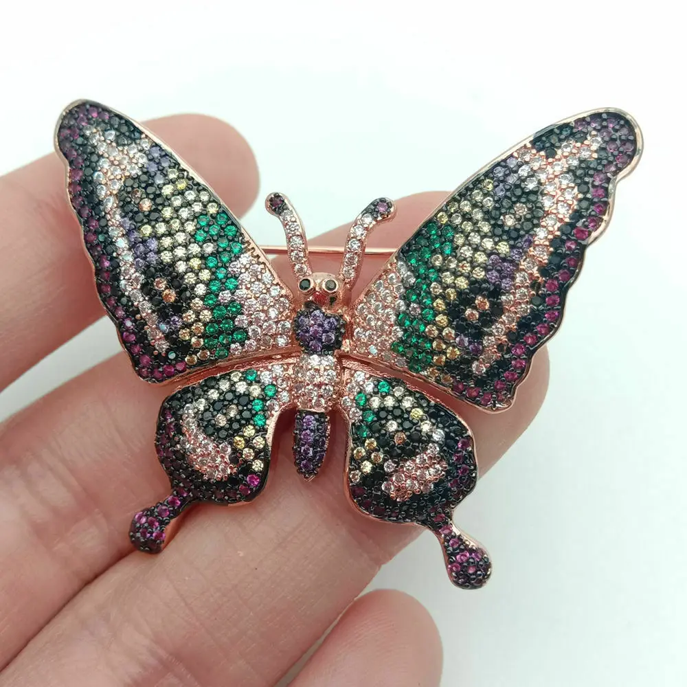 rose gold Брошь бабочка позолоченный многоцветный цирконий микро мозаичная Брошь булавка ювелирные изделия - Окраска металла: rose gold