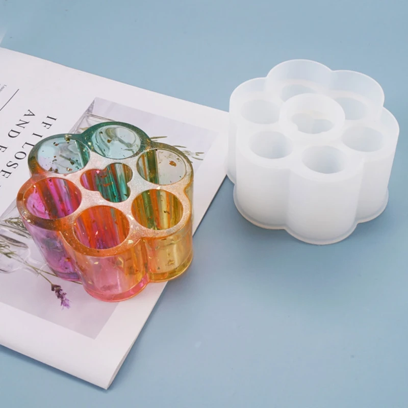 

Resin Mold 6 Grids Round Lipstick Storage Box Case Holder Casting Silicone Mould