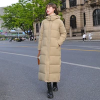 elegant womens x long hooded winter down parka ladies warm fashion slim split jacket coat female 2021 new