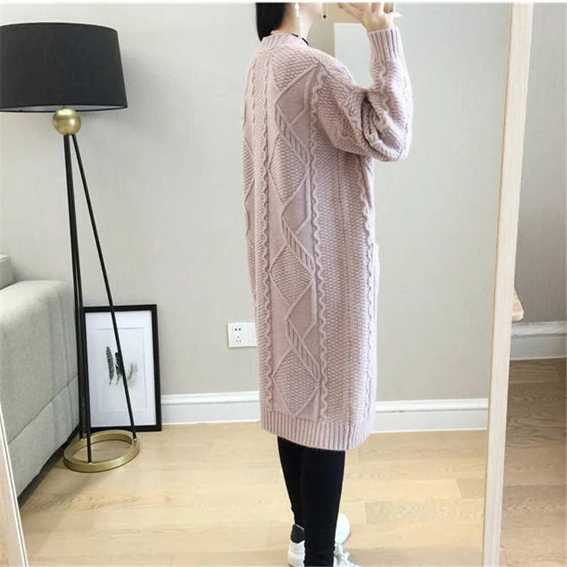 Женский вязаный кардиган средней длины джемпер в Корейском стиле с длинным