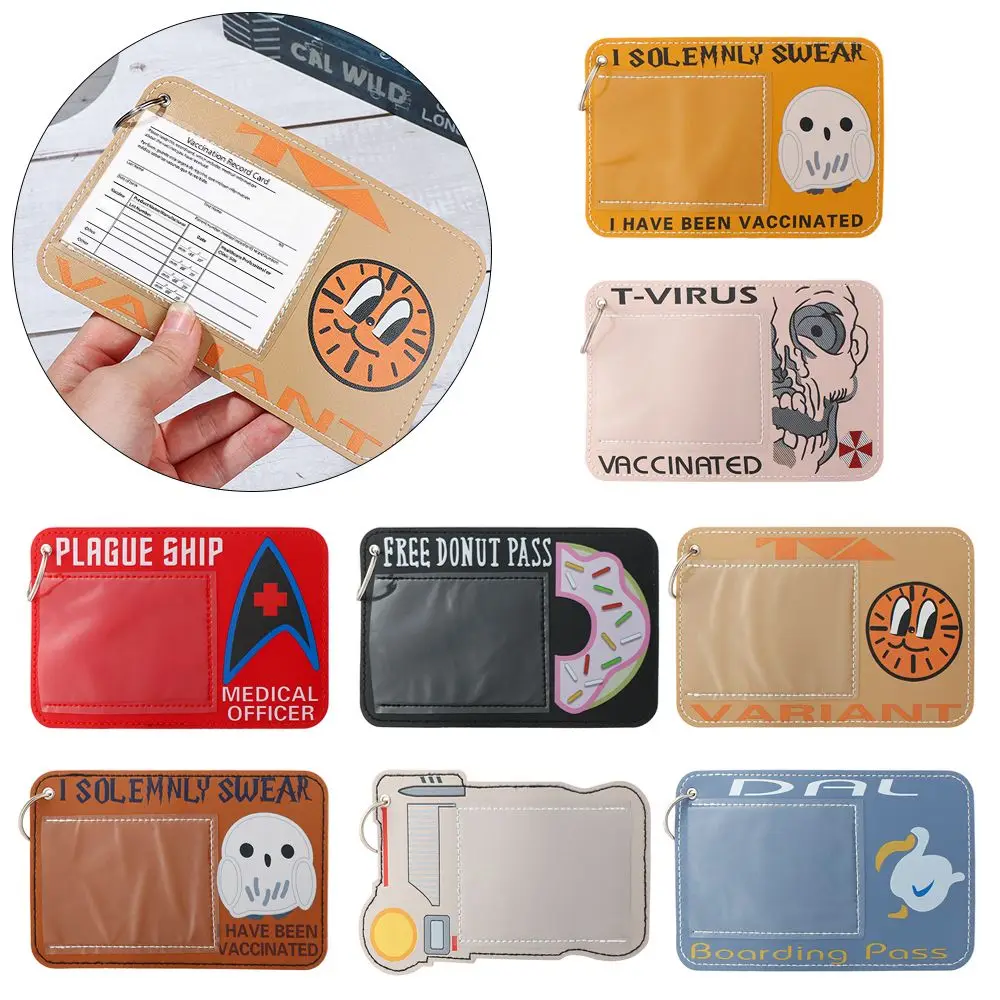

Window Waterproof Business Card Holder Cute Anime Cartoon Vaccine Card Protector Vaccination Cover Holder PU Leather