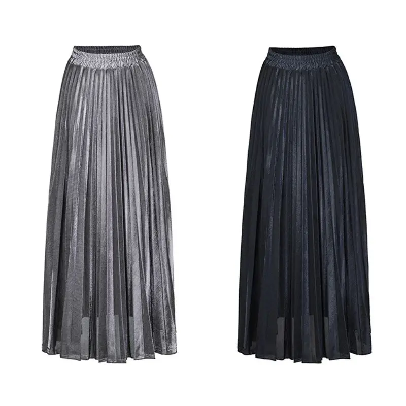 Женская Премиум металлический блеск плиссированные макси длинная юбка с высокой