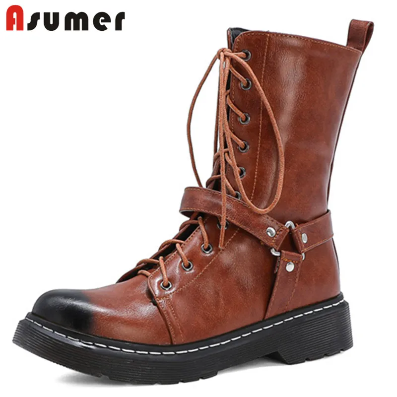 

ASUMER 2020 hot sale cowboy western boots women low heel casual shoes round toe cross tied vintage fashion ankle boots women