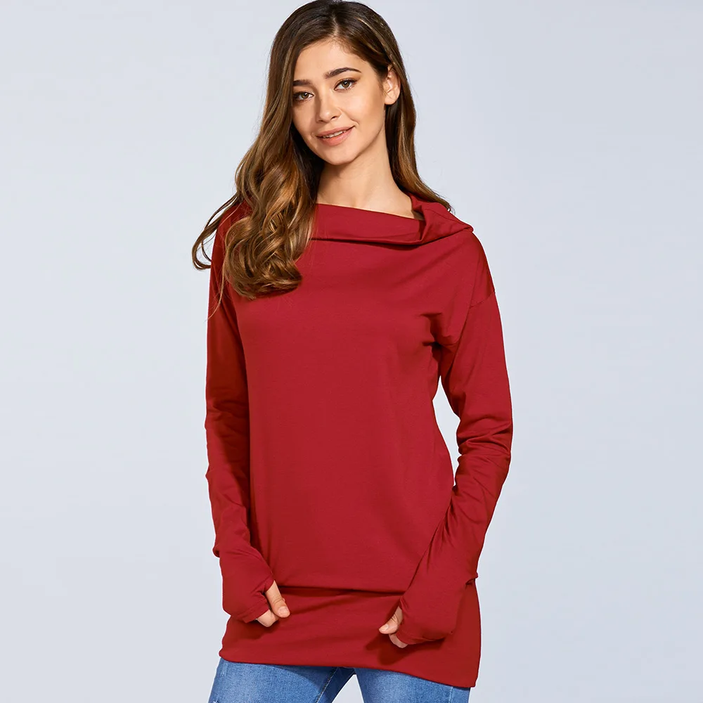 Женская футболка с длинными рукавами блузка и узким вырезом удобная повседневная одежда для осени