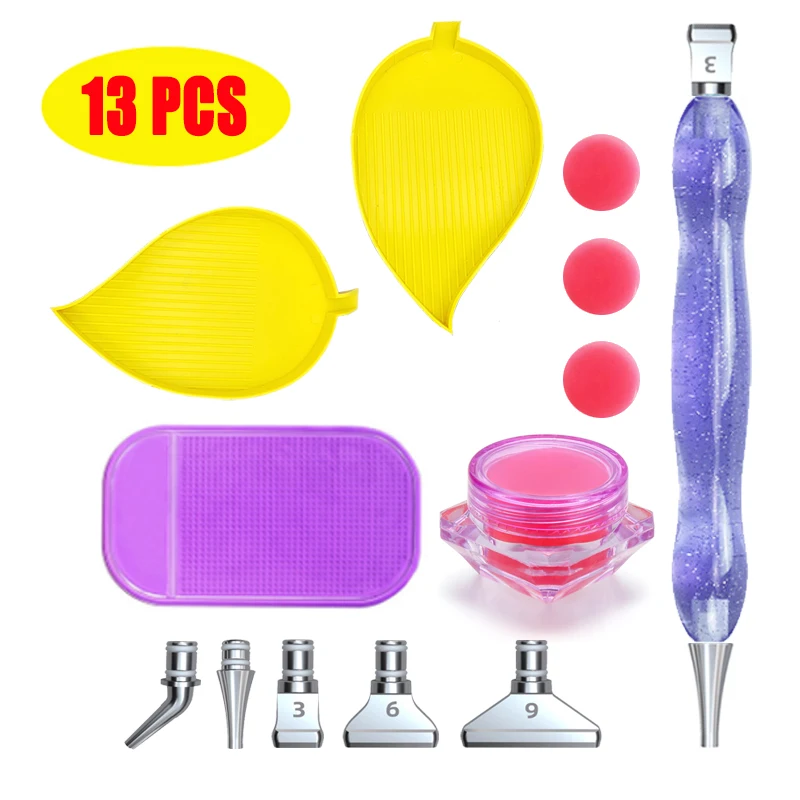 

5D Diamond Painting Tool Resin Point Drill Pen With 5pcs Metal Stainless Steel Pen Tips And Clay,Large-Capacity Leaf Drill Tray