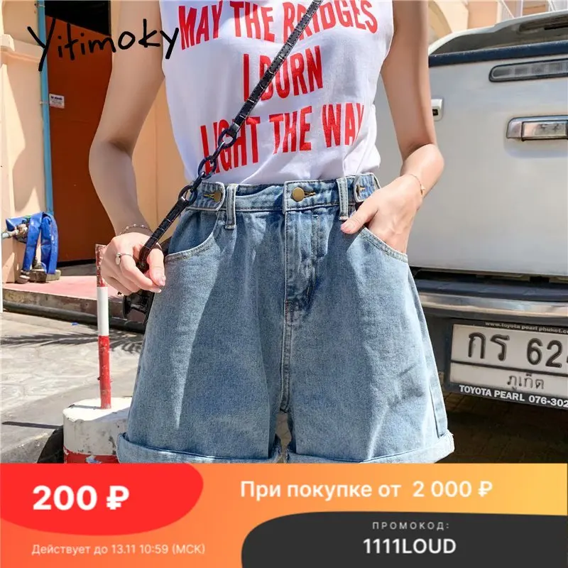 

Yitimoky Denim Shorts Women Clothing High Waisted Summer Plus Size Sweatshorts Fashion Button Casual New Blue Bottoms Streetwear
