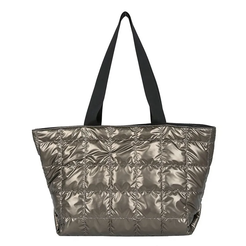 Autumn and winter new down feather rhombus bag large capacity tote Korean casual shoulder big |