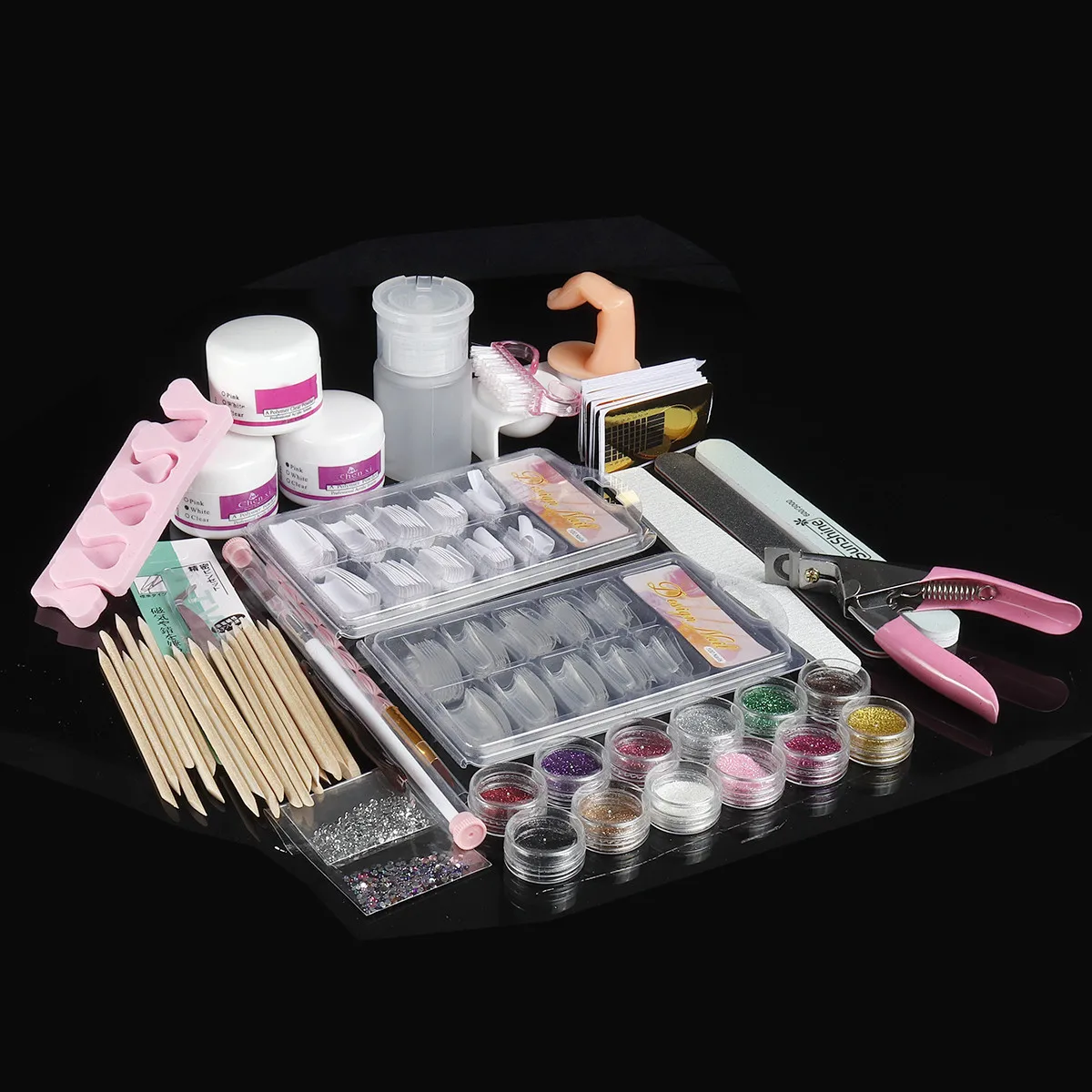 

1 Set Kit Nail Tools Manicure Acrylic Powder Glitter Gel Nail Polish False French Tip Polymer Builder Nail Brush File Scissor