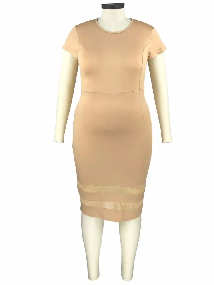 

Summer woman dress new solid color plus size rich dresses for women mesh stitching elegant