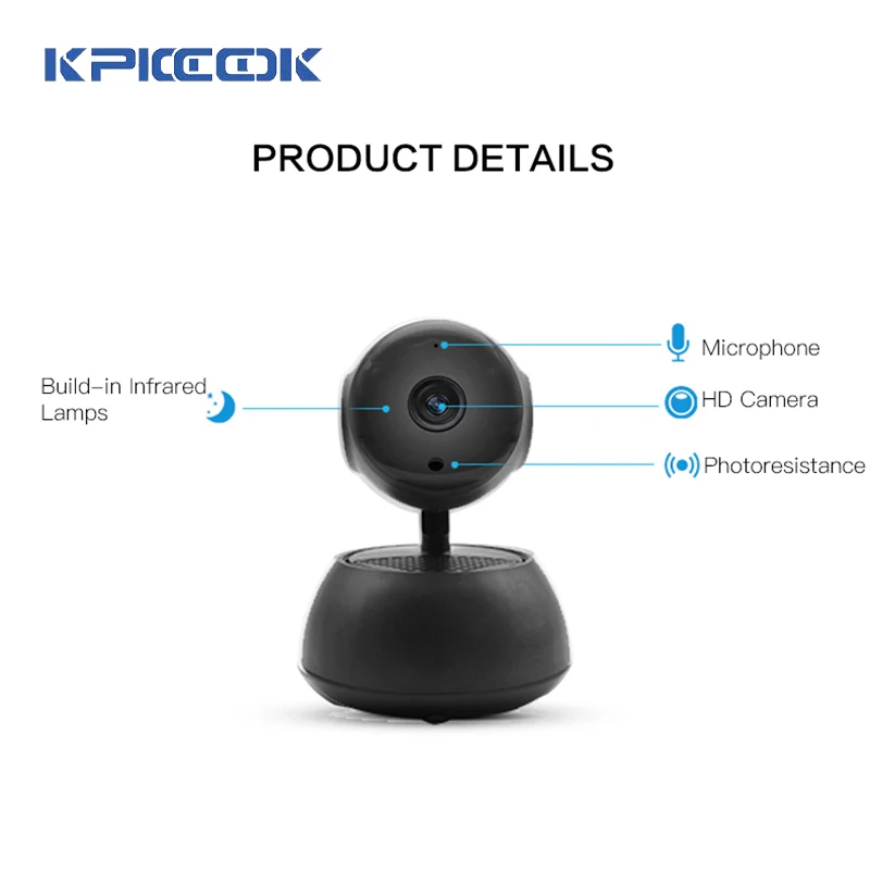 IP камера KPIOCCOK 720P с углом обзора 355 градусов и функцией ночного видения 2 4