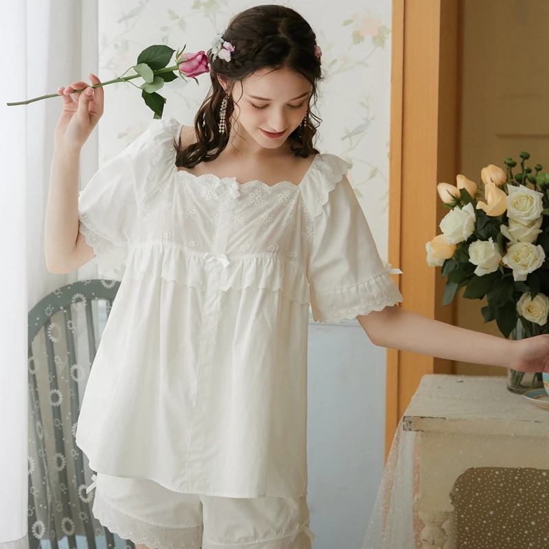 Милые Короткие хлопковые Пижамные комплекты для девочек Домашняя одежда Милая с