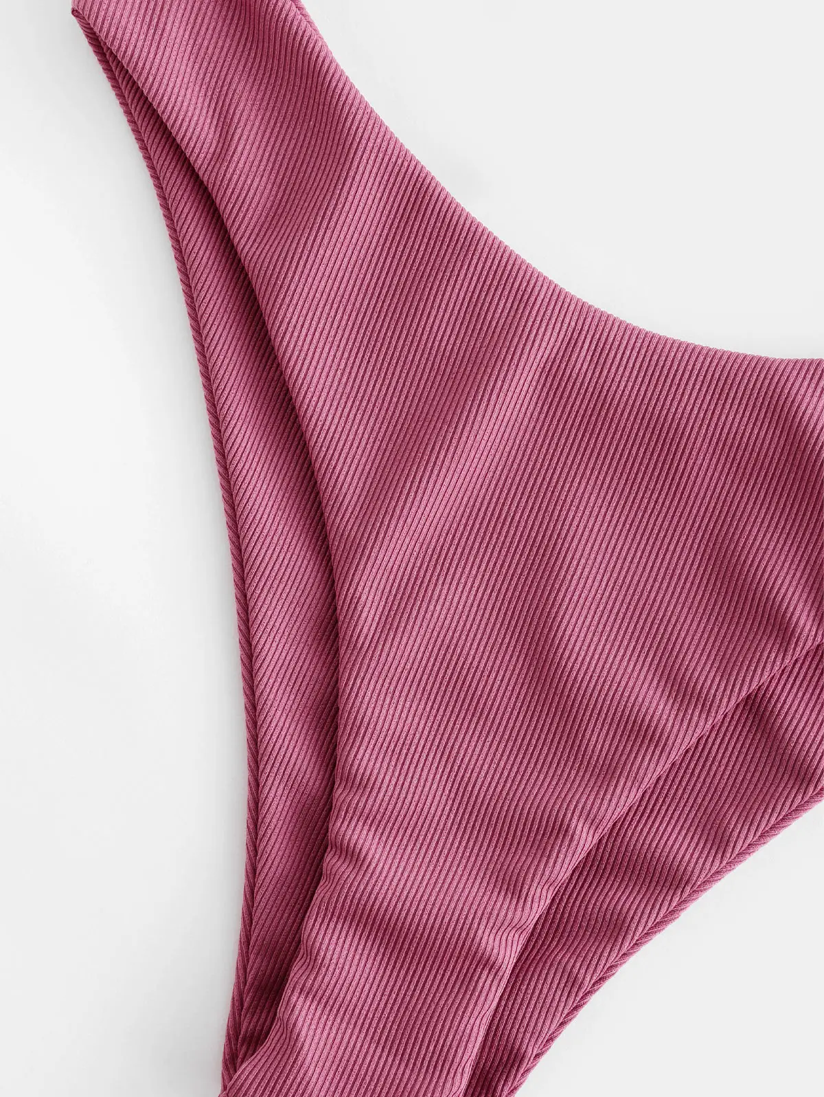 ZAFUL Ribbed Plunge Frilled Bikini Women Swimsuit High Cut Wire Free Bathing Suit Padded Swimwear 2020 Bikinis Set | Женская одежда