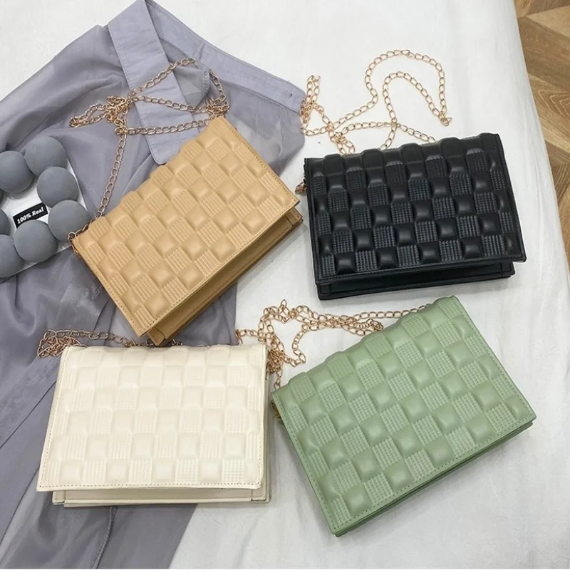 

Casual Shoulder Bag Chain Fashion Small Square Bags for Women New Korean Embroidered Thread Cross Body Women's Bag