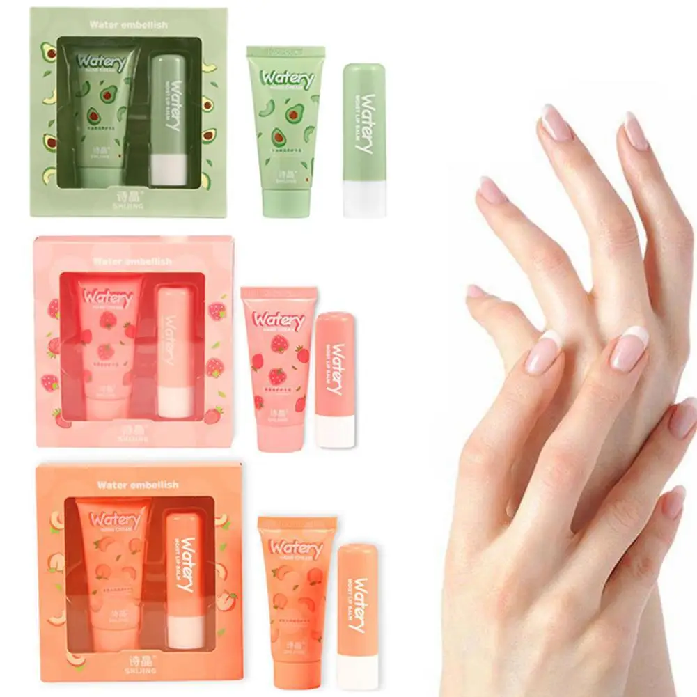 

2PCS Avocado Strawberry Peach Plant Moisturizer Hand Anti Anti Drying Skin Cracked Lotion Lip Lip Hand Cream Balm Set Hand X3I9