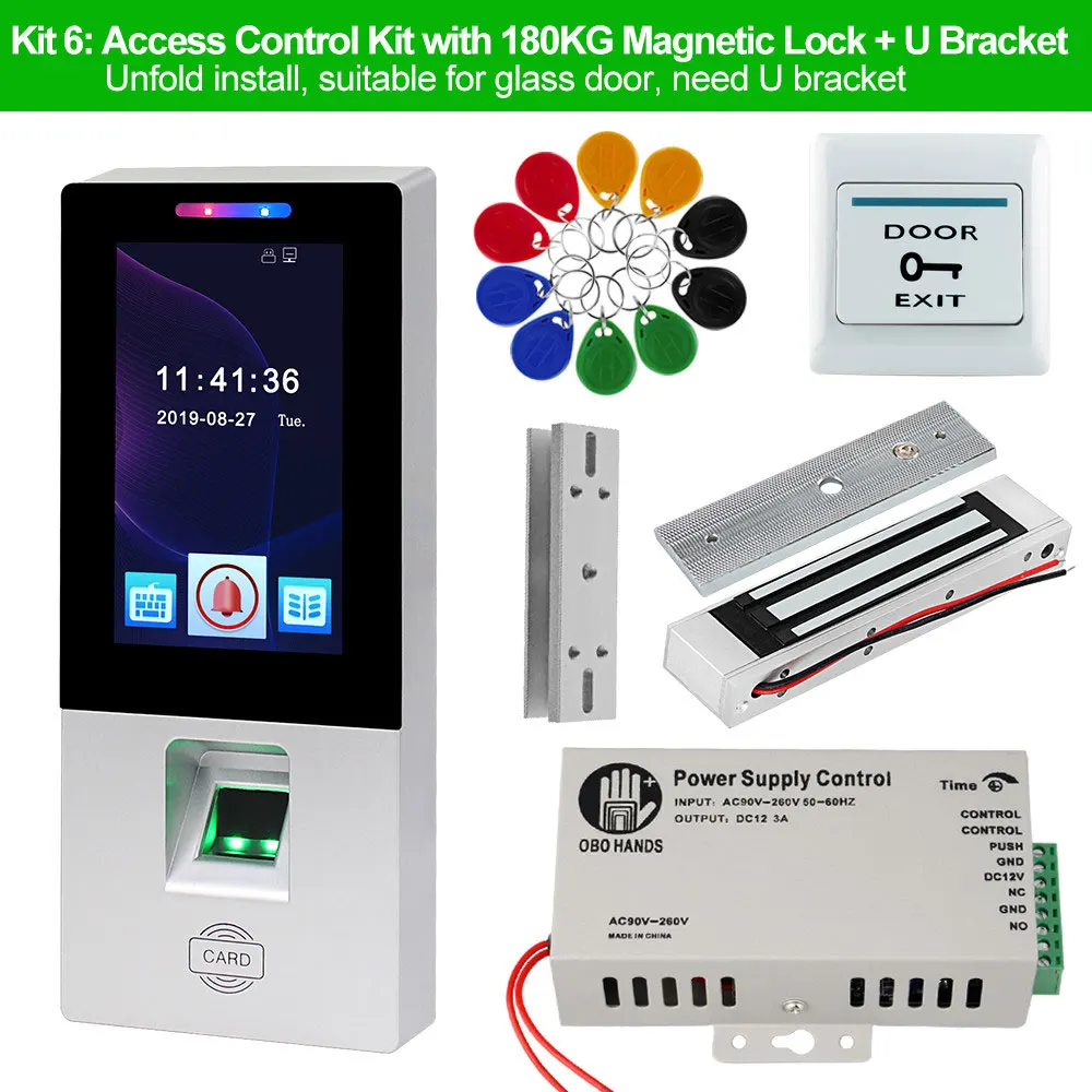 Kit 6 OBO RFID система контроля доступа комплект отпечатков пальцев биометрический сенсорный Электрический магнитный замок Болт Strike дверные замки USB Время посещаемости - Цвет: Kit 6