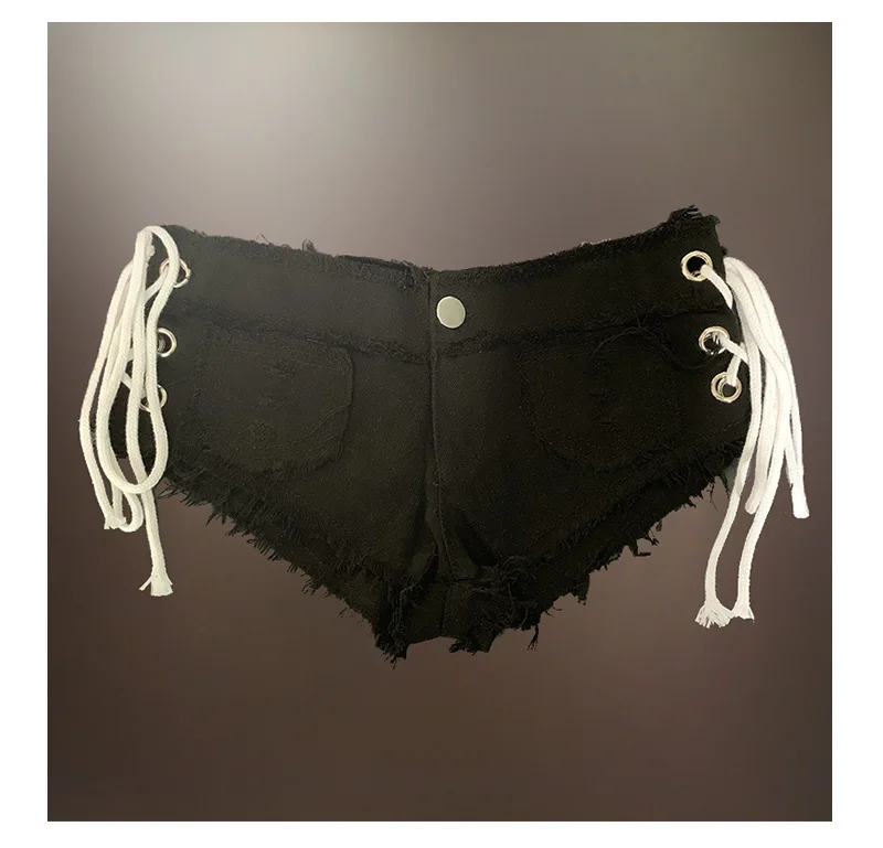 

1 Hot Pants Night Club Low Rise Sexy Perforated Denim Shorts custom logo print on product and package from 1pc dropship