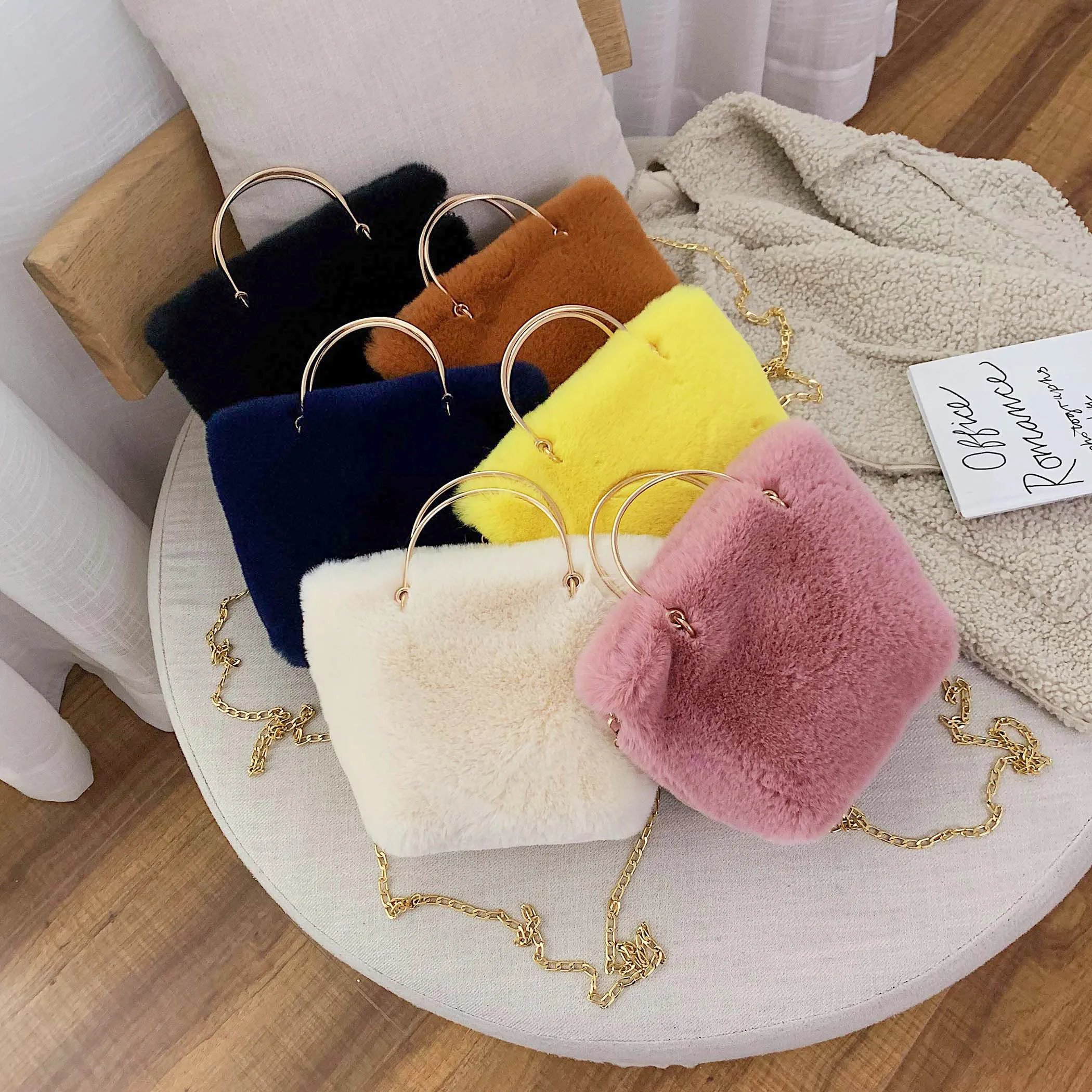 Зимняя женская сумка-тоут из искусственного меха сумка ручка металлической