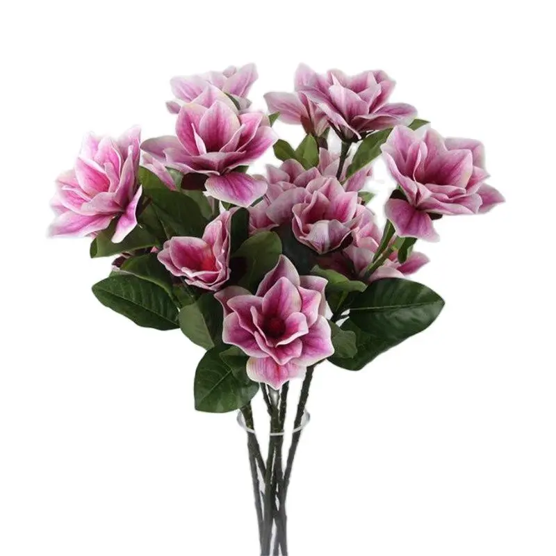 Одна искусственная латексная Магнолия с длинным стержнем (3 головки/штука)