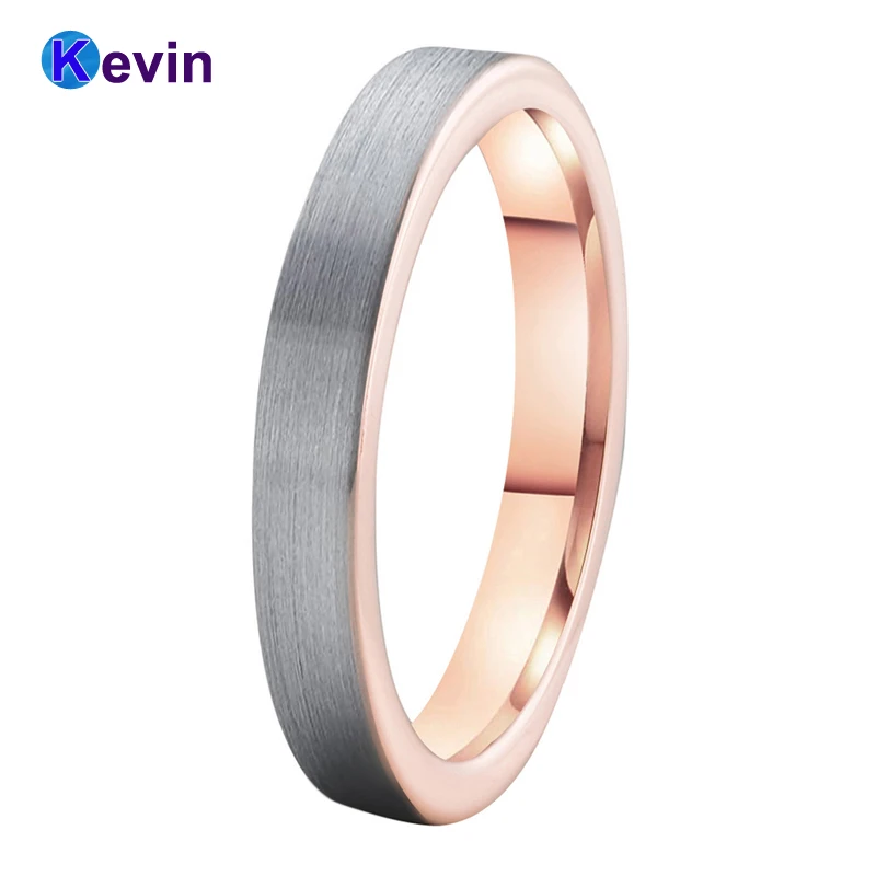 Женские обручальные кольца вольфрамовые розовое золото плоская лента 4 мм и
