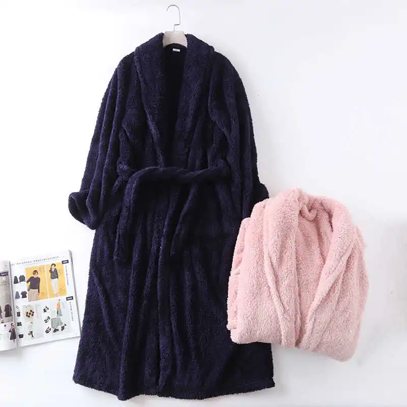 

Japanese New Autumn and Winter Couple Nightgown Plush Men Women Flannel Bathrobe Robe Warm Home Service Coral Fleece