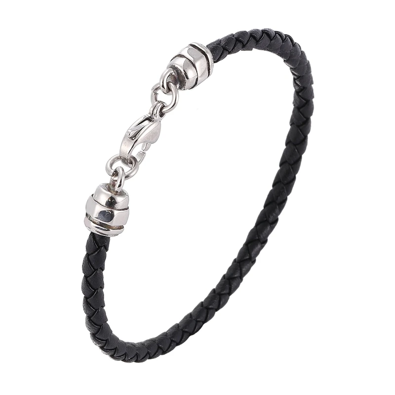 

New Classic Style Men Leather Bracelet Simple Black Stainless Steel Lobster Clasp Hand-woven Women Jewelry Bangles Gifts SP1095
