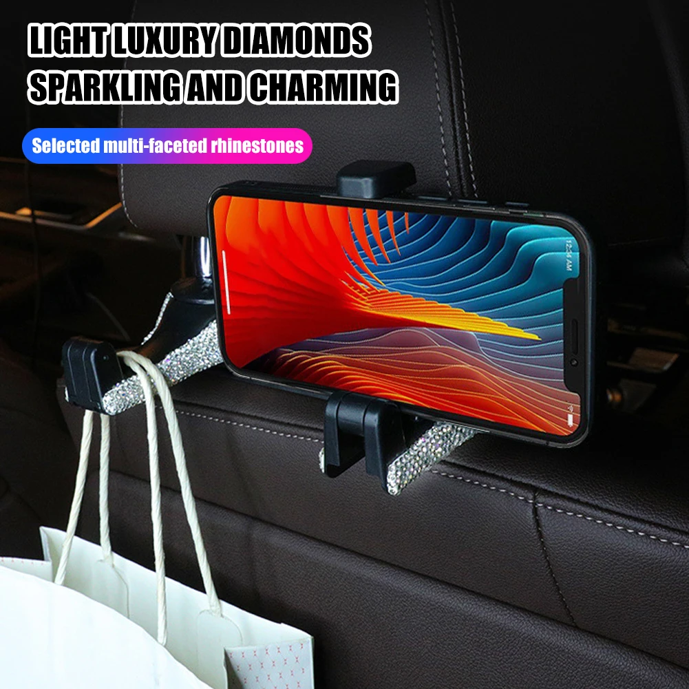 

Diamond Rhinestones Car Seat Headrest Hook Universal Phone Holder Backseat Hanger Storage Organizer Phone Bracket Accessories