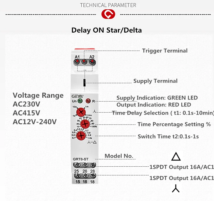 Реле контроллера GEYA Delay on Star Delta 16 А мягкое пусковое устройство для защиты