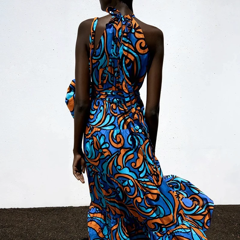 Za Femmes D'été Robes de Bandage Robe Mi-longue Imprimée Taille Haute Plage Vestidos Sexy Femmes Surdimensionné Robe Vintage Décontracté