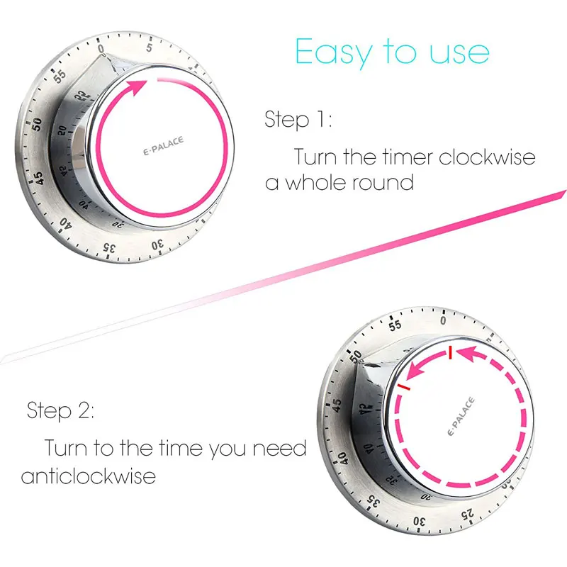 magnetic kitchen timer mechanical alarm clock timer retro stainless steel time cooking food tools home countdown gadget timer free global shipping