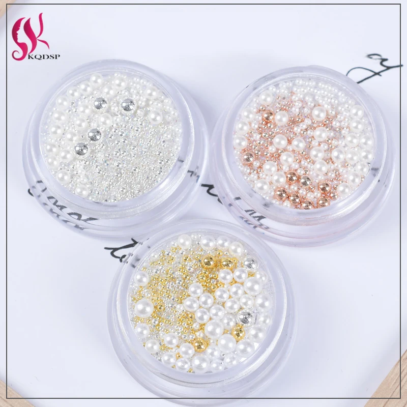 

Nail Art Decorations Mix Sizes Golden Silver White Pearls 3D Tiny AB Crystal Rhinestones DIY Shiny Caviar Beads Micro Glass Ball